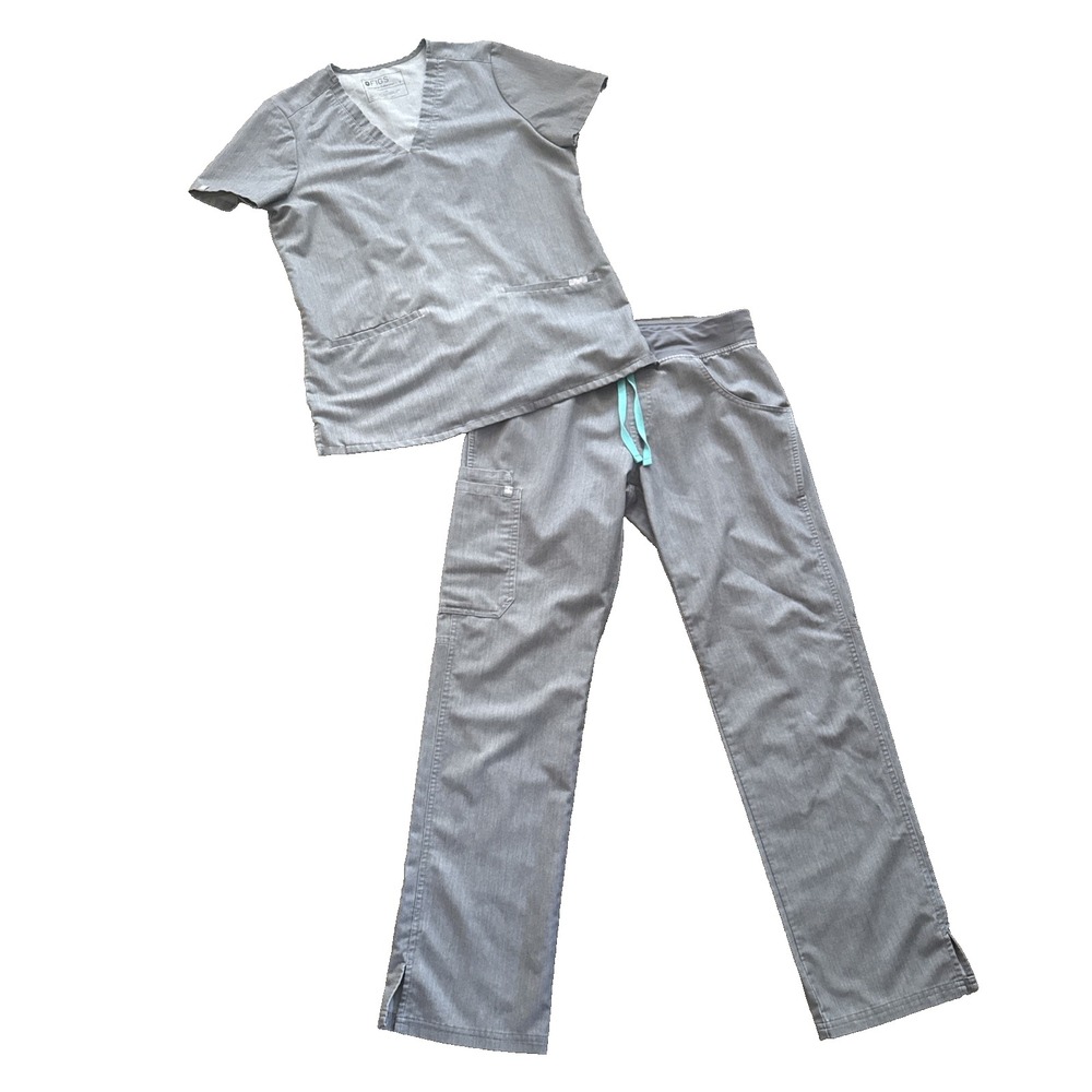 FIGS Scrubs Set Women Small Gray Casma Top Kade Cargo Straight Leg Pants Medical
